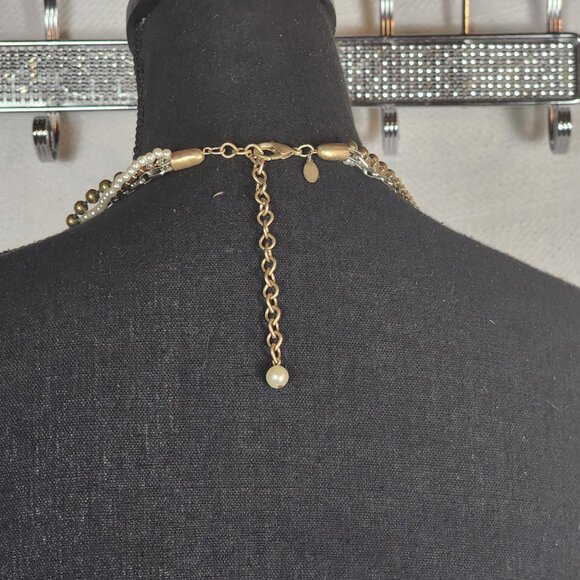 Chico's Silver Gold White Faux Pearl Crystal Ball Chain Box Link 36" Necklace - Picture 10 of 16